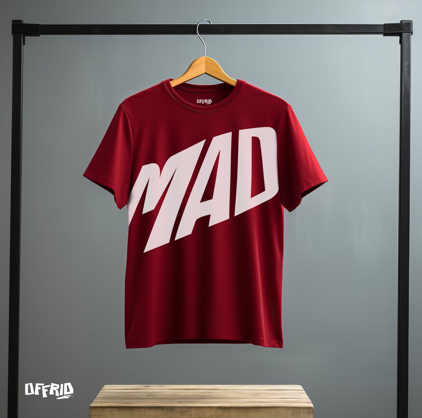 Featuring large size Typography Mad in front of the T-shirt